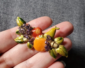 Vintage Enamel Fruit Brooch by Jenny Buchanan, gold tone autumn pin