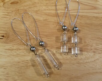 One Pair of Handmade Upcycled Earrings, crystal bead earrings, silver plated stainless steel hooks, ecofashion