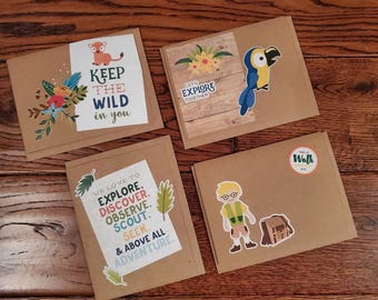 Four Handmade Wild Animal Just Because Cards, made from recycled kraft paper, ecofriendly blank cards, set 3