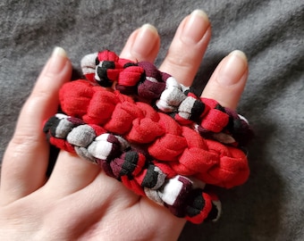 Three Shades of Red Recycled T-shirt Stretch Bracelets, fabric stacking bracelets, ecofashion
