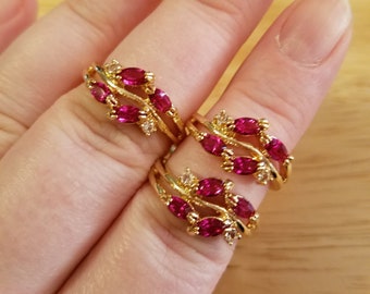 One Vintage DAC Red Austrian Crystal Ring, new with tags, size 7, 8, or 10 gold tone ring, vintage ring, cocktail ring