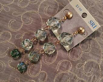 Vintage Green Beaded Dangle Earrings by SRI, pierced earrings, statement earrings, NWT new with tags