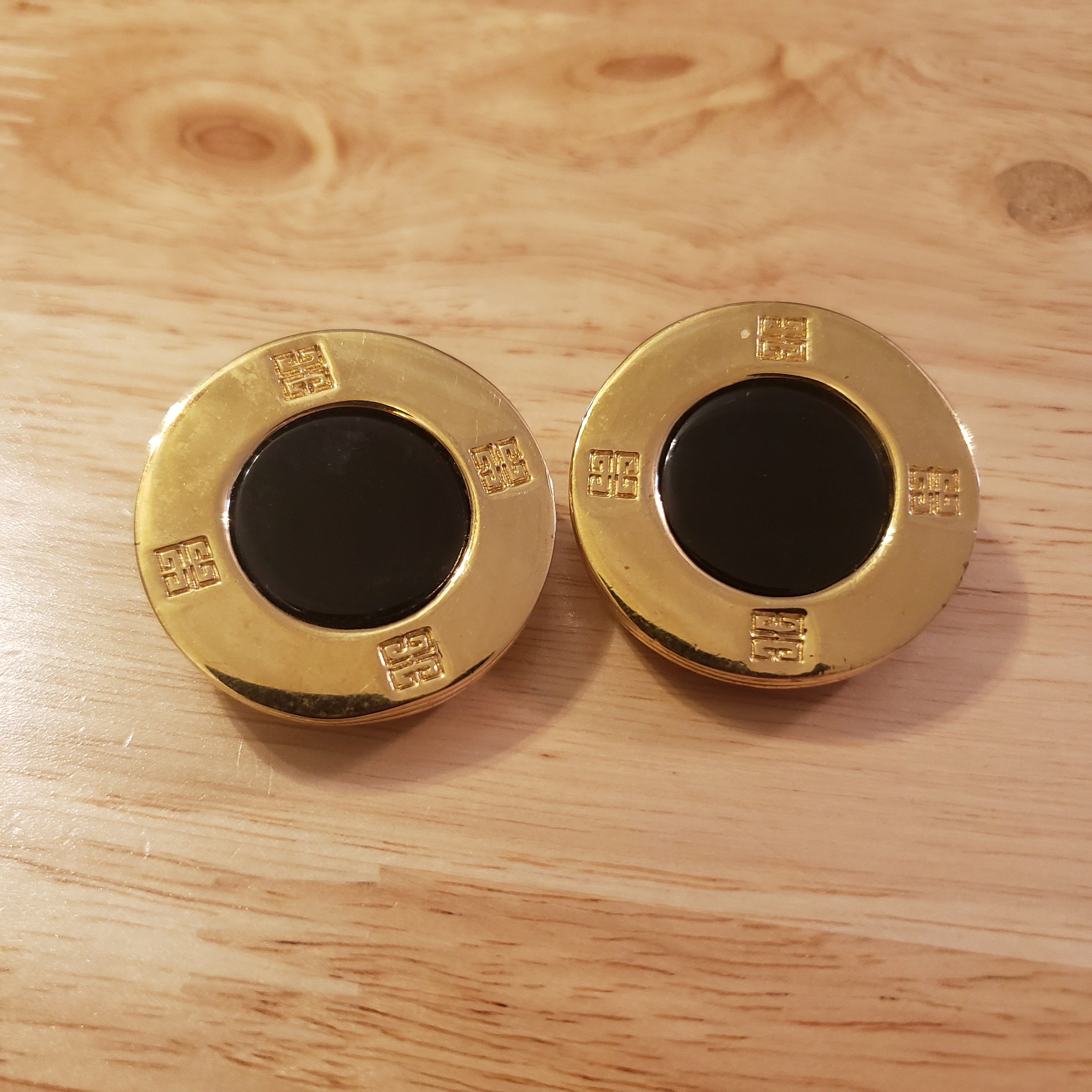 Vintage Givenchy Clip-on Earrings - Black and Gold Tone