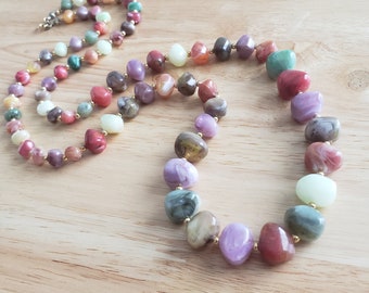 Vintage Plastic Faux Gemstone Nugget Necklace, 30 inch vintage necklace, rainbow necklace, chunky necklace, statement necklace