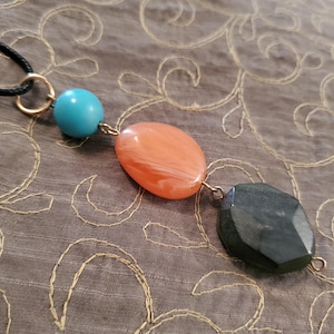One Handmade Upcycled Necklace, chunky beaded pendant on 20 inch cord, ecofashion
