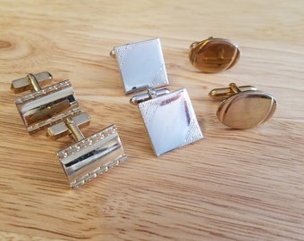 One Pair of Vintage Swank Cufflinks, gold rectangle, silver square, or gold oval vintage cufflinks