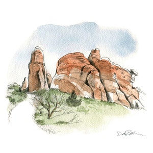 Watercolor sketch of red rocks along the Devil&#39;s Garden trail at Arches National Park, Utah (a digital file of my original sketch)