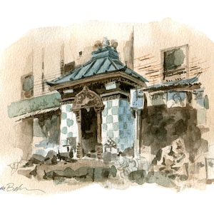 Watercolor sketch at Baktapur, outside of Kathmandu, Nepal (a digital file of my original sketch)