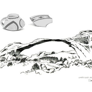 A pen and ink sketch of Landscape Arch, Arches National Park, Utah (a digital file of my original sketch)