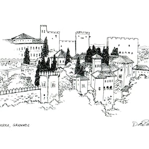 Schizzo a penna e inchiostro dell'Alhambra di Granada, Spagna (questo è un file digitale del mio schizzo originale)