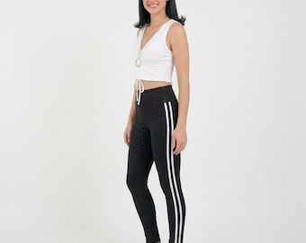 Women Two Side Stripes Yoga Pants Ladies Active Wear High Waisted Gym Leggings