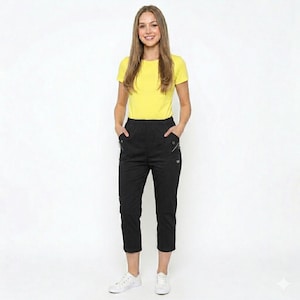 Damen Kirschbeere Hose Frauen Capri Crop Pant Dreiviertel 3/4 Länge