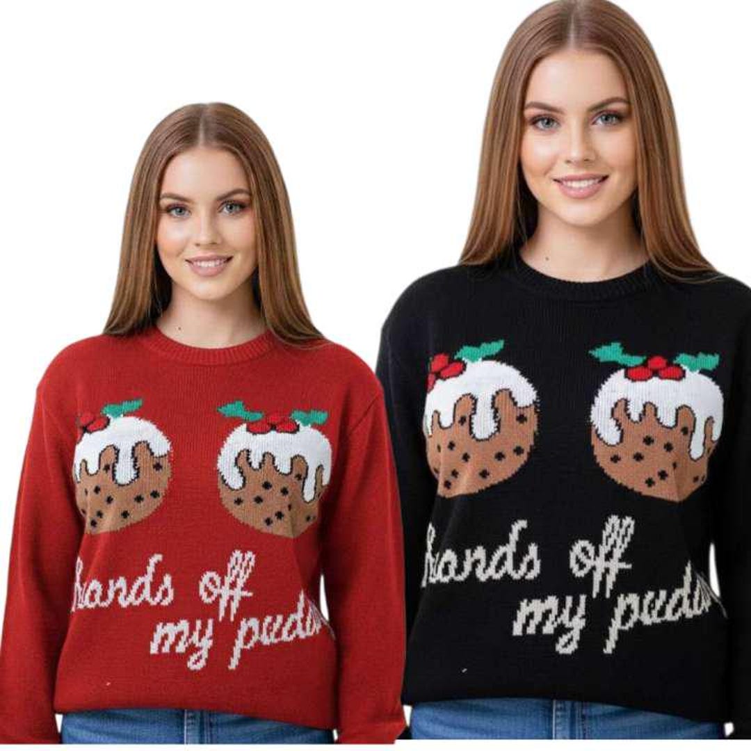 Off Pudding Women's Christmas Hands off Pudding 2 Cupcakes Ladies Jumper - Etsy ...