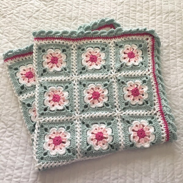 PDF Crochet Pattern Tea Party Daisy Flower Blanket