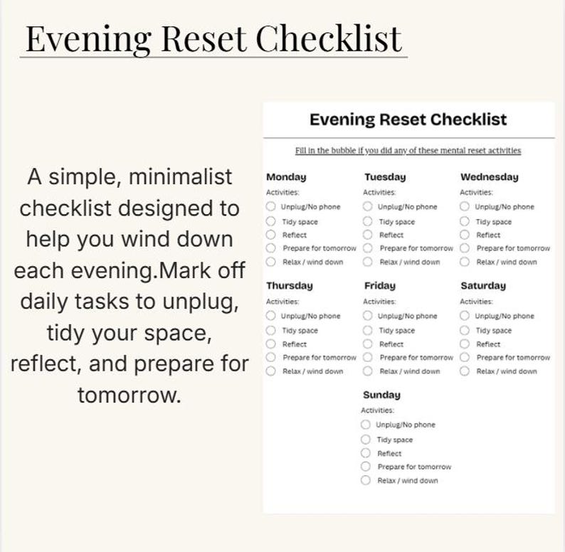 Evening Reset Tracker | Printable Night Routine & Reflection Bundle ...