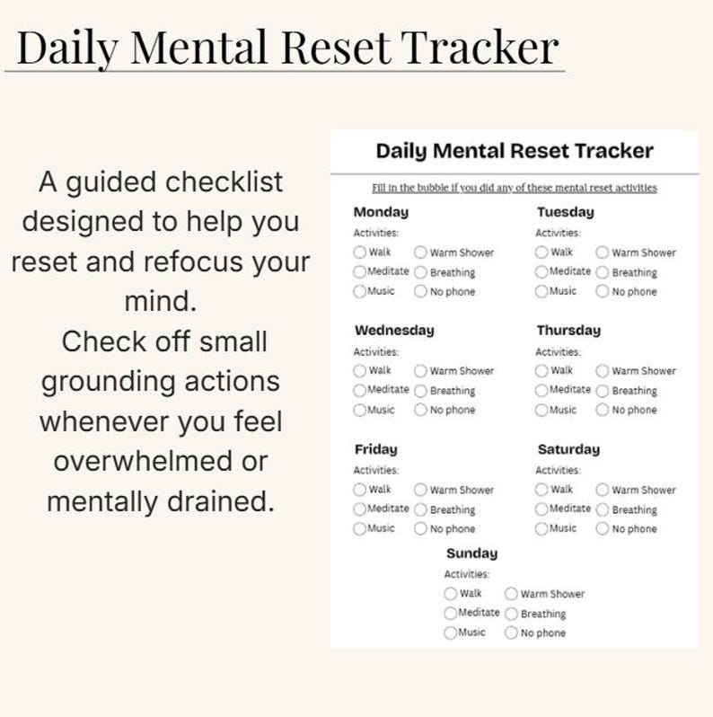 Stress and Mental Reset Tracker Bundle | Printable Self Care & Mood ...