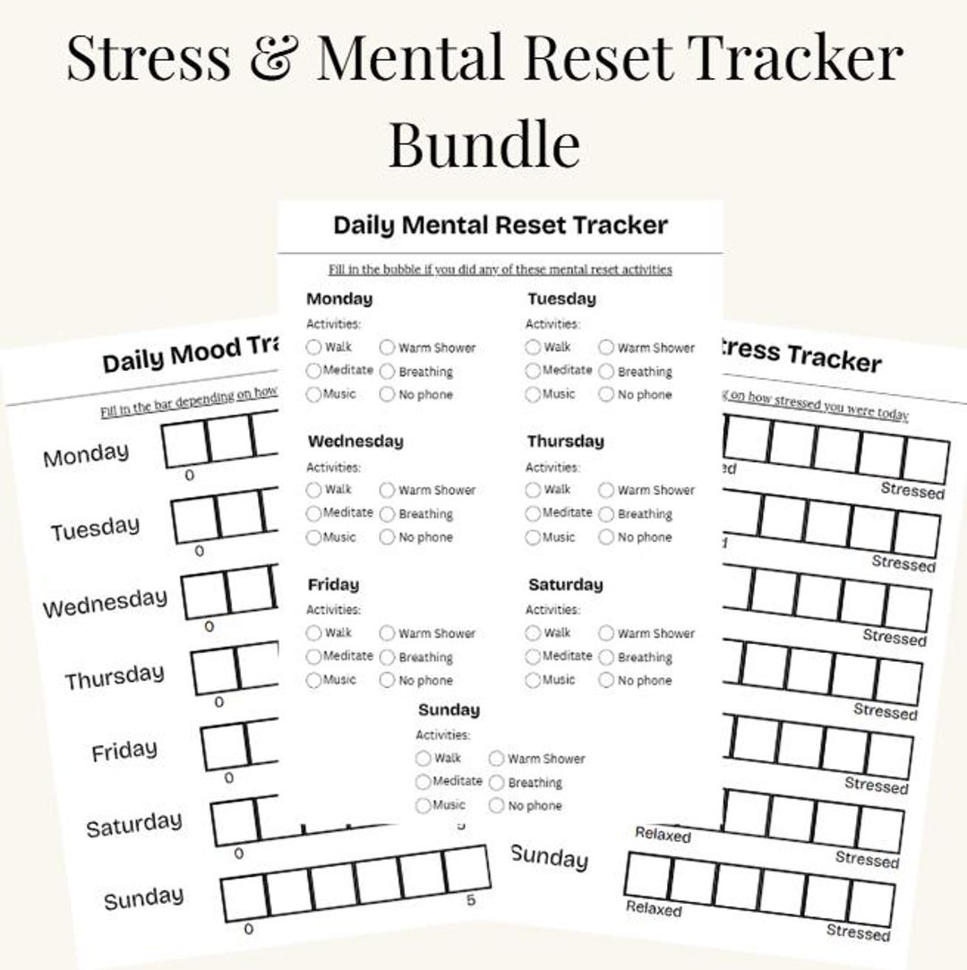 Stress and Mental Reset Tracker Bundle | Printable Self Care & Mood ...