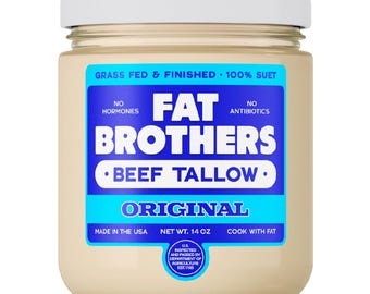 FAT BROTHERS - Grass Fed & Finished Beef Tallow - 100% Suet - 14 Oz. Glass Jar