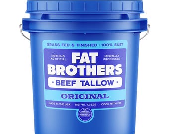FAT BROTHERS - Grass Fed & Finished Beef Tallow - 100% Suet - 7.2 LB Pail