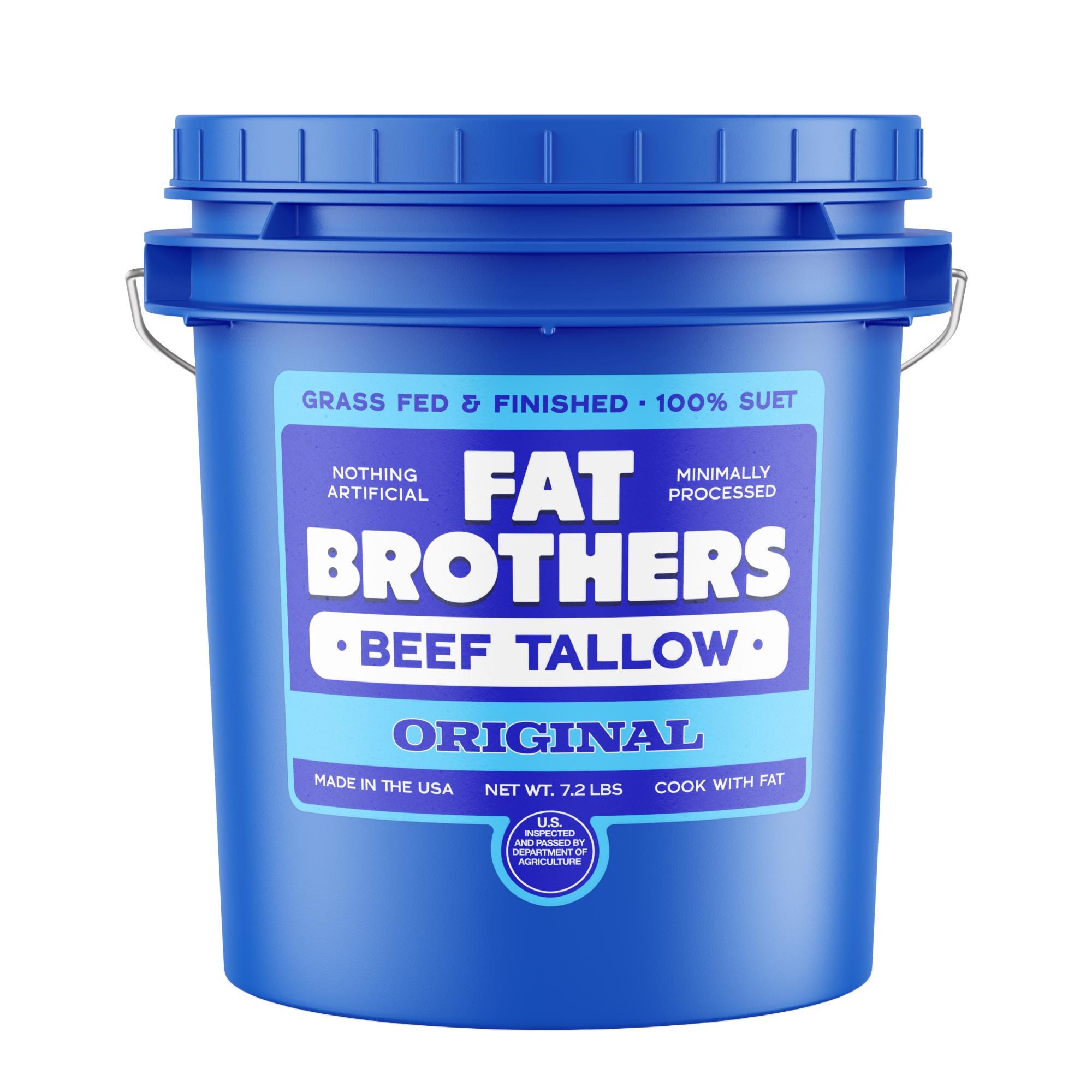 FAT BROTHERS - Grass Fed & Finished Beef Tallow - 100% Suet - 7.2 LB Pail