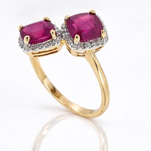 3.00ct Cushion Cut Ruby Diamond Bypass Ring 14K Yellow Gold Statement Size 7