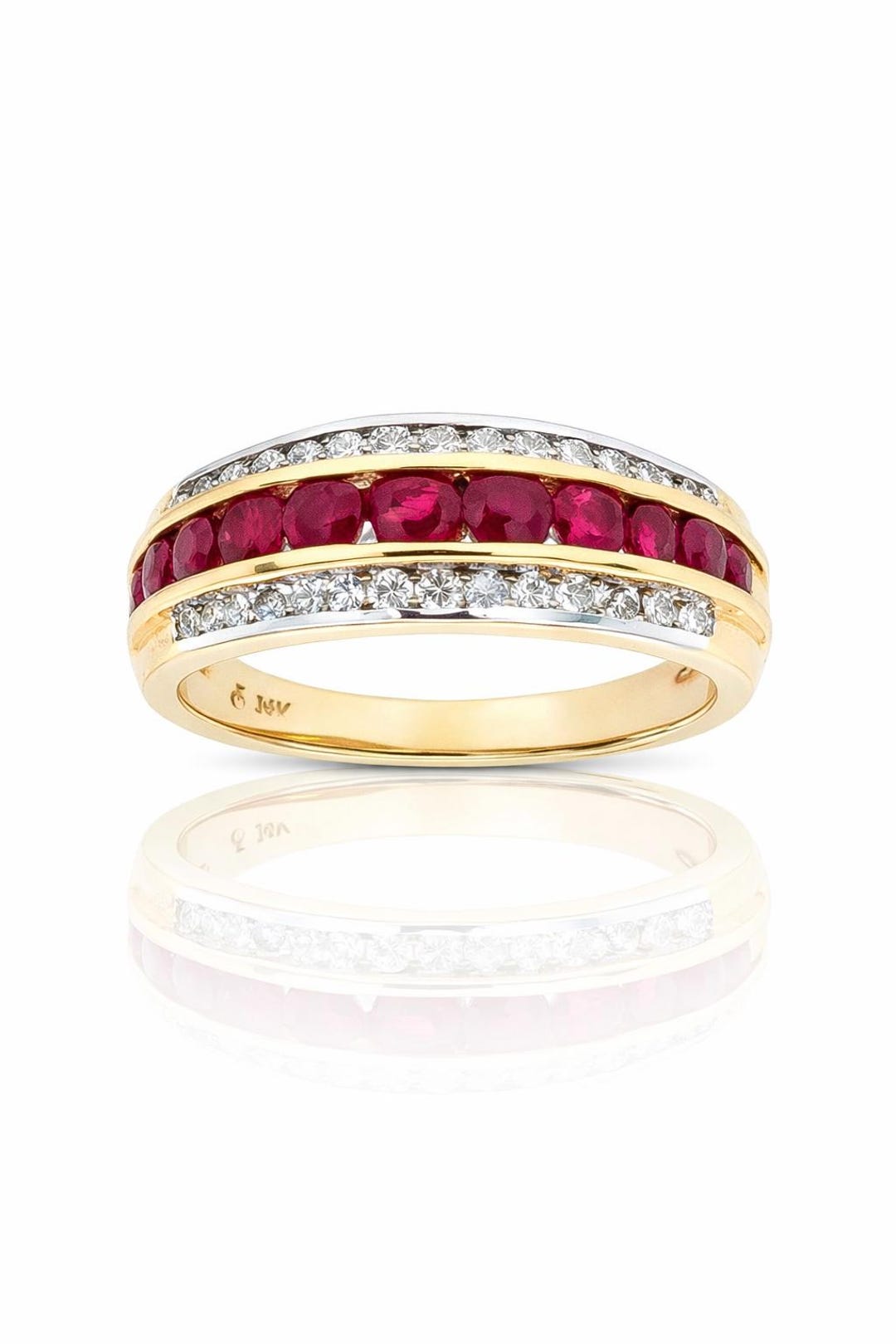 14K Yellow Gold Ruby & Diamond Channel Set Anniversary Band Ring 0 ...