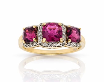 10K Yellow Gold 2.25 ct. Rubellite Tourmaline and 0.23 ct. Diamond Ring Size 7