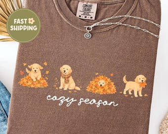 Comfort Colors® Golden Retriever Fall Shirt, Dog Mom Tee, Autumn Dog Shirt, Cute Goldie Shirt, Cozy Fall Dog Lover Gift, Retriever T-Shirt