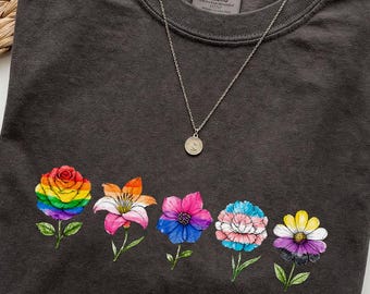 Pride Month Flower Tee, LGBTQ Shirt, Gay Flag Shirt,Gay Shirt, Flower Pride Tee, Gift for Gay Friend, Queer Floral Tee,Pride Parade Shirt