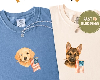 Custom Patriotic Dog Shirt, Personalized Dog Breed Tee, American Flag Pocket Dog Shirt, Dog Mom Gift, Comfort Colors Tee