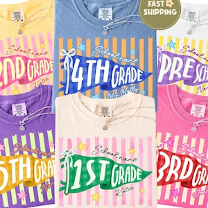 Comfort Colors Custom Grade Level Teacher Shirt,  Personalized School Team Tee,4th Grade Teacher Tee,Fun Striped 2nd Grade Tee, Teacher Team