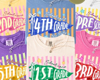 Comfort Colors Custom Grade Level Teacher Shirt,  Personalized School Team Tee,4th Grade Teacher Tee,Fun Striped 2nd Grade Tee, Teacher Team