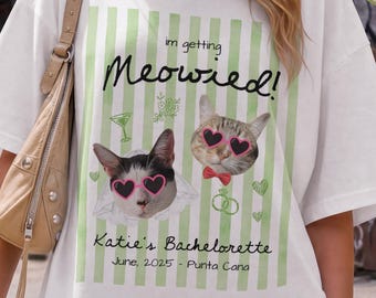 Camiseta personalizada para despedida de soltera con diseño de gato de Comfort Colors®, camiseta "Me voy a casar con un maullido", camiseta personalizada para el grupo de la novia, regalo personalizado con foto de gato.