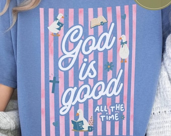 Camiseta Comfort Colors® Dios es bueno, linda camiseta de iglesia, regalo basado en la fe, estudio bíblico, camiseta para grupos juveniles, camiseta cristiana retro para adolescentes