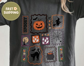 Comfort Colors® Retro Halloween Shirt, Vintage Spooky Season Tee, Black Cat Pumpkin Shirt, Witch Ghost Halloween Collage, Fall Graphic Tee