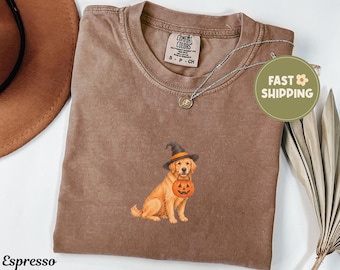 Comfort Colors® Dog Mom Spooky Season Shirt, Golden Retriever Pumpkin Tee, Golden Retriever Halloween Shirt, Golden Retriever Fall Shirt