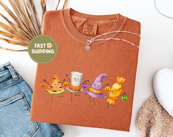 Comfort Colors® Cute Halloween Shirt, Trick or Treat Tee, Spooky Season Shirt, Witch Hat Candy Graphic, Girly Halloween Fall T-Shirt Gift