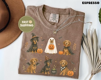 Comfort Colors® Custom Dachshund Halloween Shirt, Personalized Dog Breed Tee, Spooky Wiener Dog Shirt, Doxie Dog Mom Gift, Costume Dogs Tee