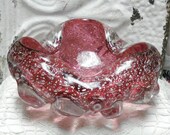 Murano Silver Fleck Bowl Cranberry 7 Inch