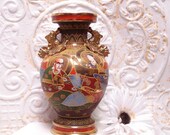 Vintage Large Satsuma Moriage Vase 10 Inch Signed