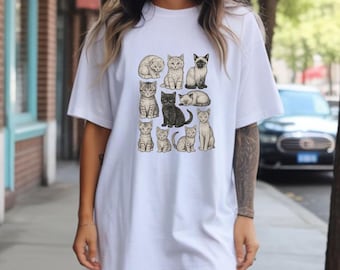 90er Jahre Tattoo Style Katzen-T-Shirt - Vintage Y2K Kätzchen-Grafik-T-Shirt, Retro-Komfortfarben Geschenk
