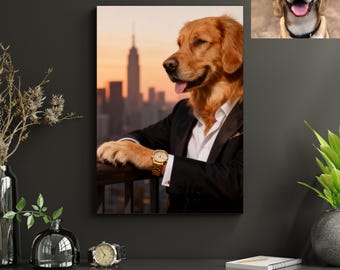 Funny Custom Dog Portrait from Photo – Personalized Pet Artwork, Dog in Towel or Robe, Unique Funny Wall Decor Gift