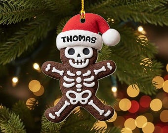 Personalized Skeleton Gingerbread Ornament, Spooky Holiday Tree Decor