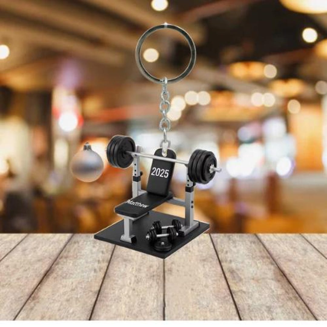 Personalized Gym 2D FLAT Keychain, Custom Weightlifting Bench Press ...