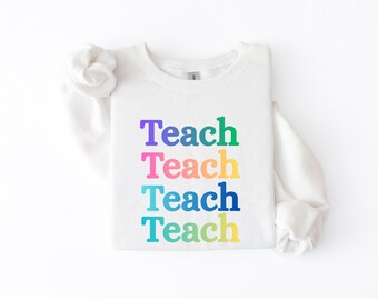 Gildan Heavy Blend™ "Teach Teach Teach" Multi-Color Teacher Crewneck