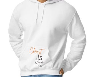 Gildan "Christ is King" Hoodie | Unisex Heavy Blend Christian Faith Pullover | Aesthetic Religious Apparel