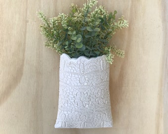 Hanging Lace Pocket Vase, Mothers Day Gift Vase, Hanging Plant Holder, Bridal Gift, Housewarming Gift, Farmhouse Home Decor