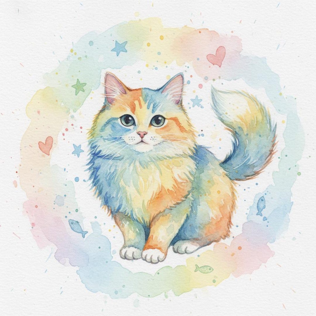 Rainbow Cat Watercolor – Colorful Nursery Wall Art | Cute Cat ...