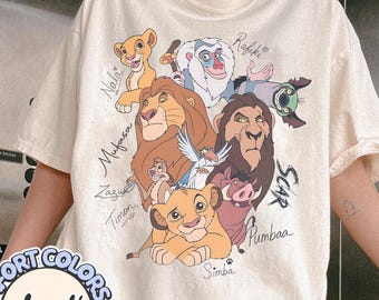 ディズニー ライオンキング キャラクターサイン入りTシャツ、ディズニーランド家族旅行用衣装、アニマルキングダム旅行2026シャツ、ハクナマタタシャツ