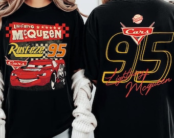 Disney Pixar Cars Lightning McQueen 2-sided Retro T-Shirt, Disneyland California Adventure Cars Land Shirt, Cars McQueen Birthday Gift Shirt